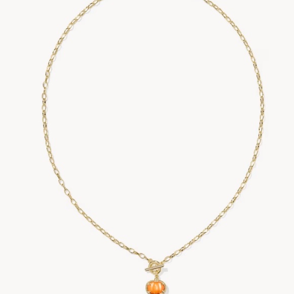Kendra Scott Pumpkin Gold Link and Chain Necklace in Orange Mother-of-Pearl - Picture 4 of 7
